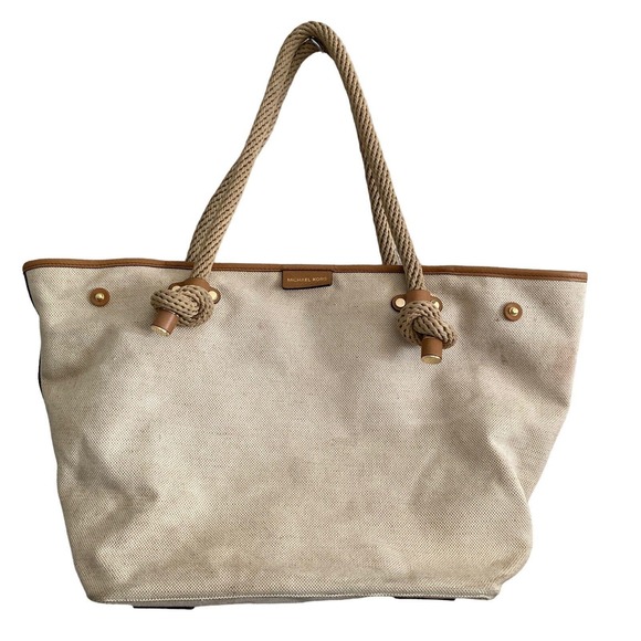 Michael Kors Maritime Beach Tote Canvas Beige X Large Rope Handles - Picture 14 of 15
